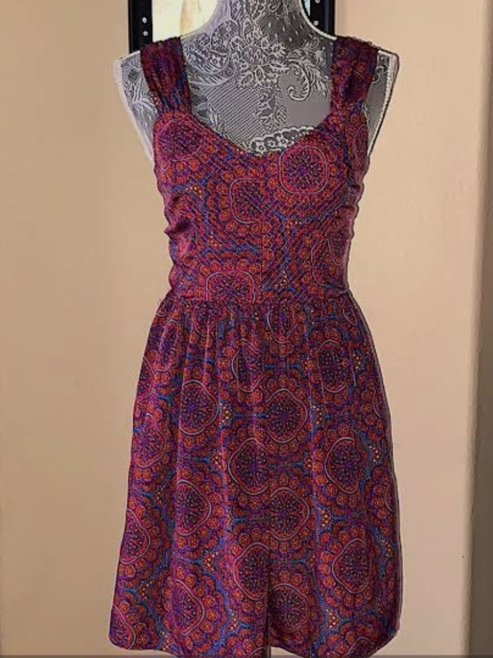 Band of Gypsies Purple and Pink Paisley Mini Dress